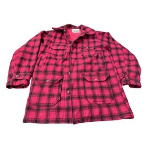 Vintage Woolrich Jacket Wool 40 Red Buffalo Plaid USA Mackinaw Barn Chore 60s 1i